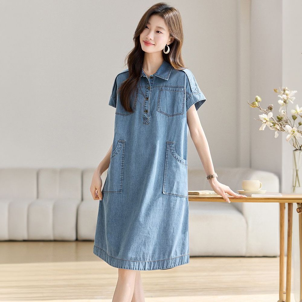 여성 루즈핏 데님 셔츠 원피스 캐주얼 데일리 오버핏 편한 - 상품 이미지