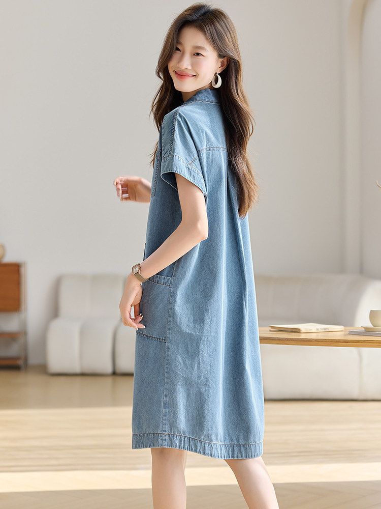 여성 루즈핏 데님 셔츠 원피스 캐주얼 데일리 오버핏 편한 - 상세 이미지 5