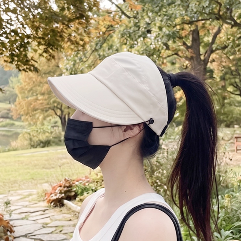 포니테일 썬캡 챙 넓은 햇빛 자외선 차단 가리개 여성 여름 모자 버킷햇 여자 올림머리 선캡 - 상품 이미지