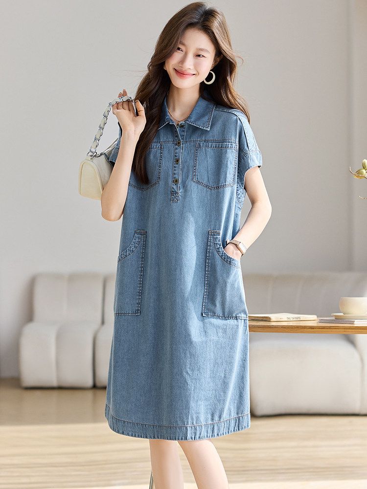 여성 루즈핏 데님 셔츠 원피스 캐주얼 데일리 오버핏 편한 - 상세 이미지 2