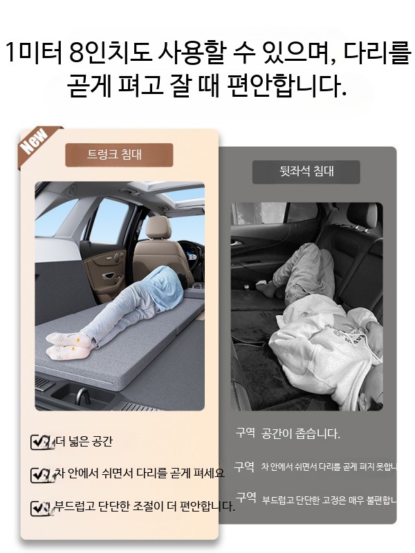 자동차 뒷자석 매트 침대 매트리스 차박 메모리폼 그레이 양 - 상세 이미지 3