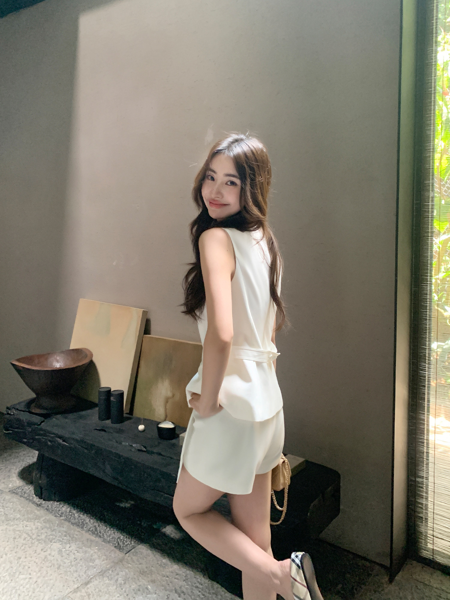 pusumede 여성투피스 여름 하객룩 A라인 팬츠 스커트 민소매 베스트 조끼 세트 - 상세 이미지 5