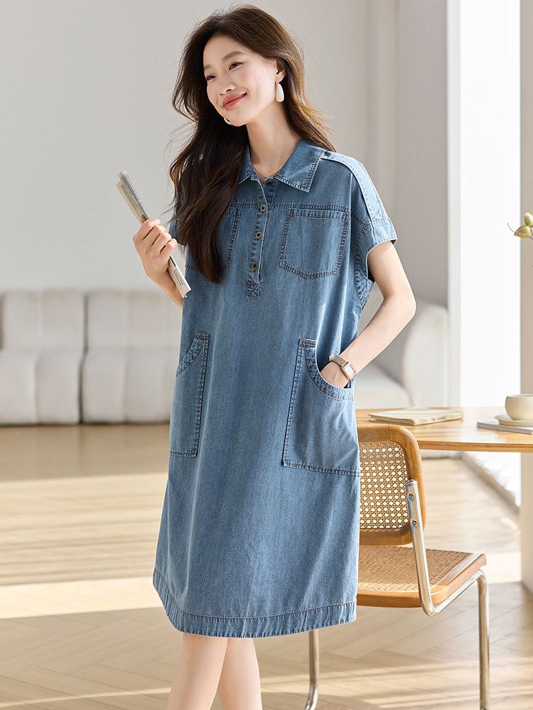 여성 루즈핏 데님 셔츠 원피스 캐주얼 데일리 오버핏 편한 - 상세 이미지 3