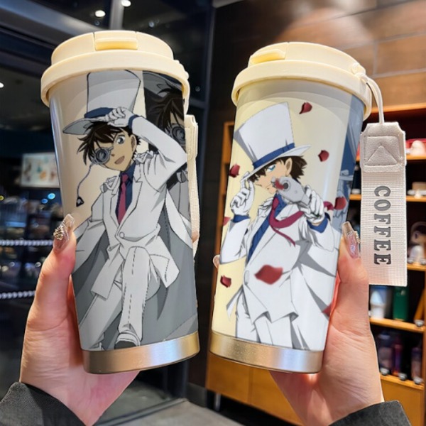 명탐정 코난 괴도 키드 쿠도 신이치 텀블러 보온 보냉 빨대컵 스테인레스 스트랩 대용량 선물 - 상세 이미지 2