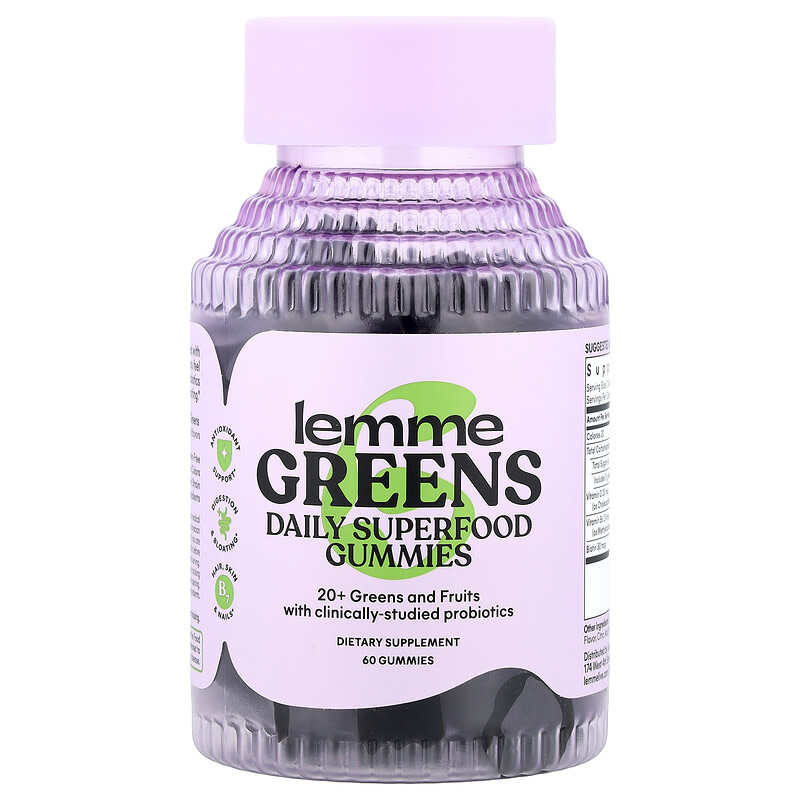 Lemme Greens 데일리 슈퍼 푸드 구미젤리 베리 녹색 채소 60개입, 1개 - 상품 이미지