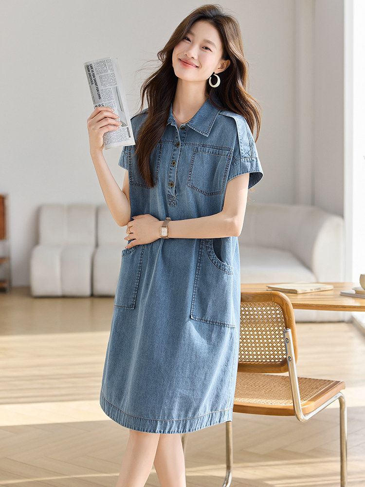 여성 루즈핏 데님 셔츠 원피스 캐주얼 데일리 오버핏 편한 - 상세 이미지 4