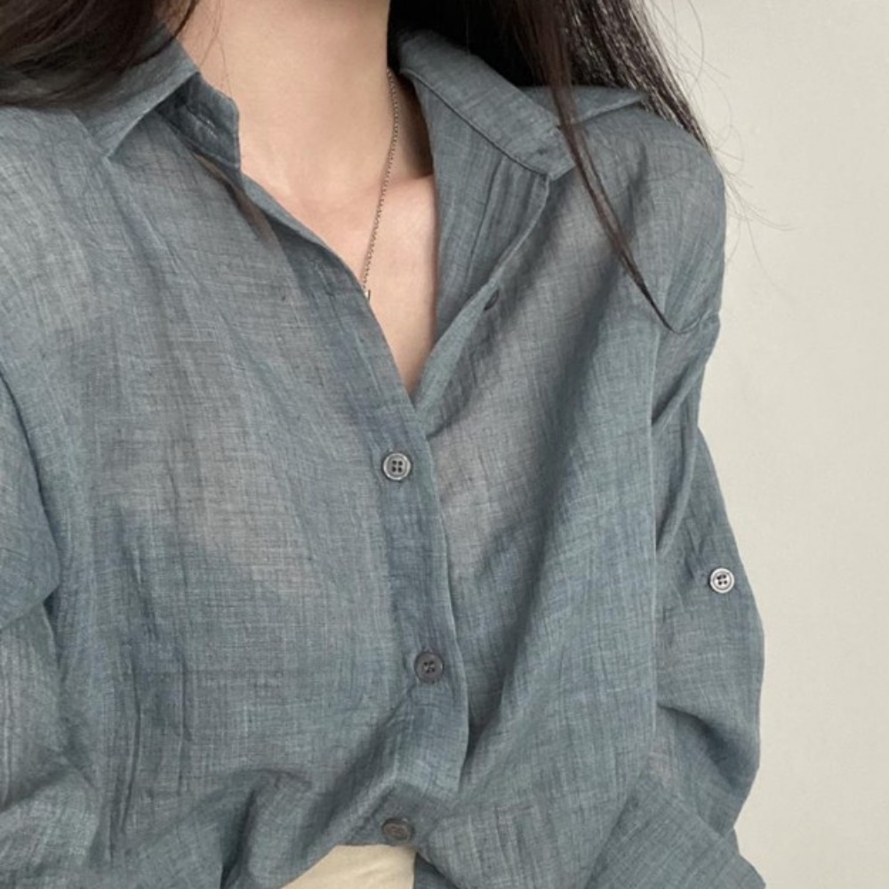 여성 블라우스 링클프리 구김없는 크롭 셔츠 여름 시스루 긴팔 박대표마켓 - 상세 이미지 3