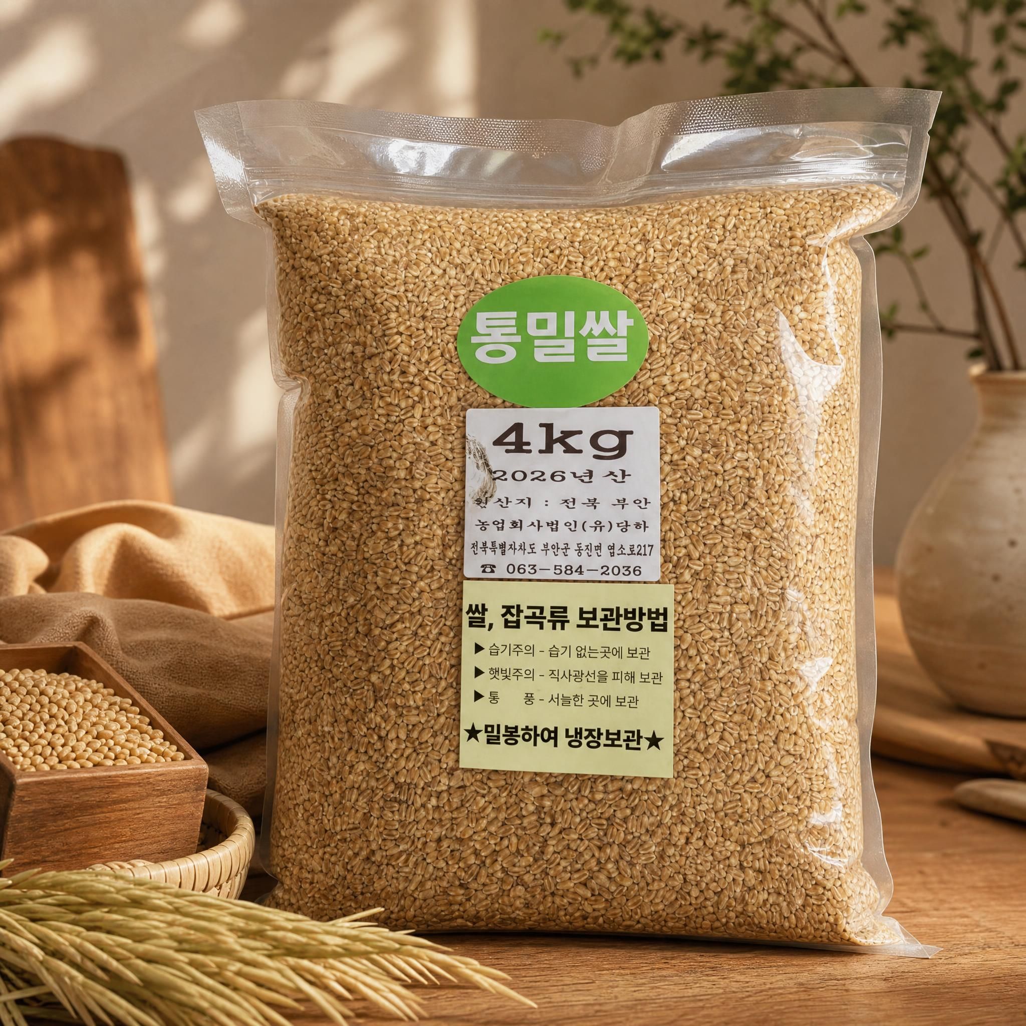 전북부안 2026년 통밀쌀 우리밀 햇밀 4kg 자연식재료 대용량햇밀 - 상품 이미지