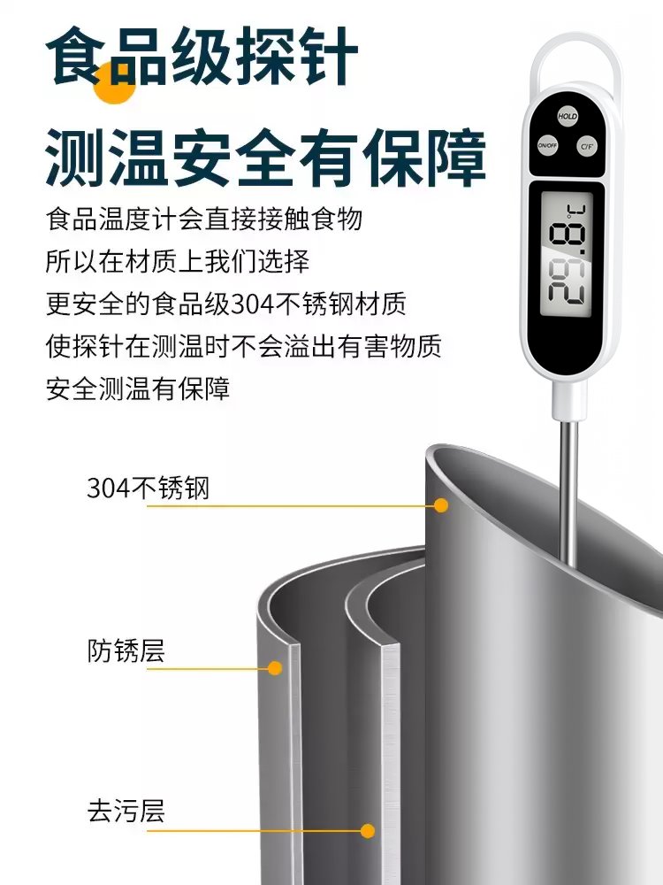 식품 온도계 프로브형 베이킹 오일 온도 측정 주방용 1658 체험형 빠른 측정 10~300°C - 상세 이미지 5