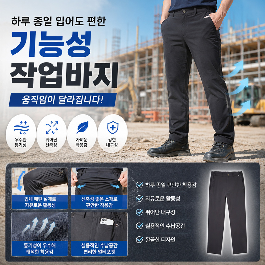 K2 세이프티 노가다 여름바지 봄 하계 건설현장 공사장 공장 단체 현장복하의 일자 팬츠 - 상세 이미지 2