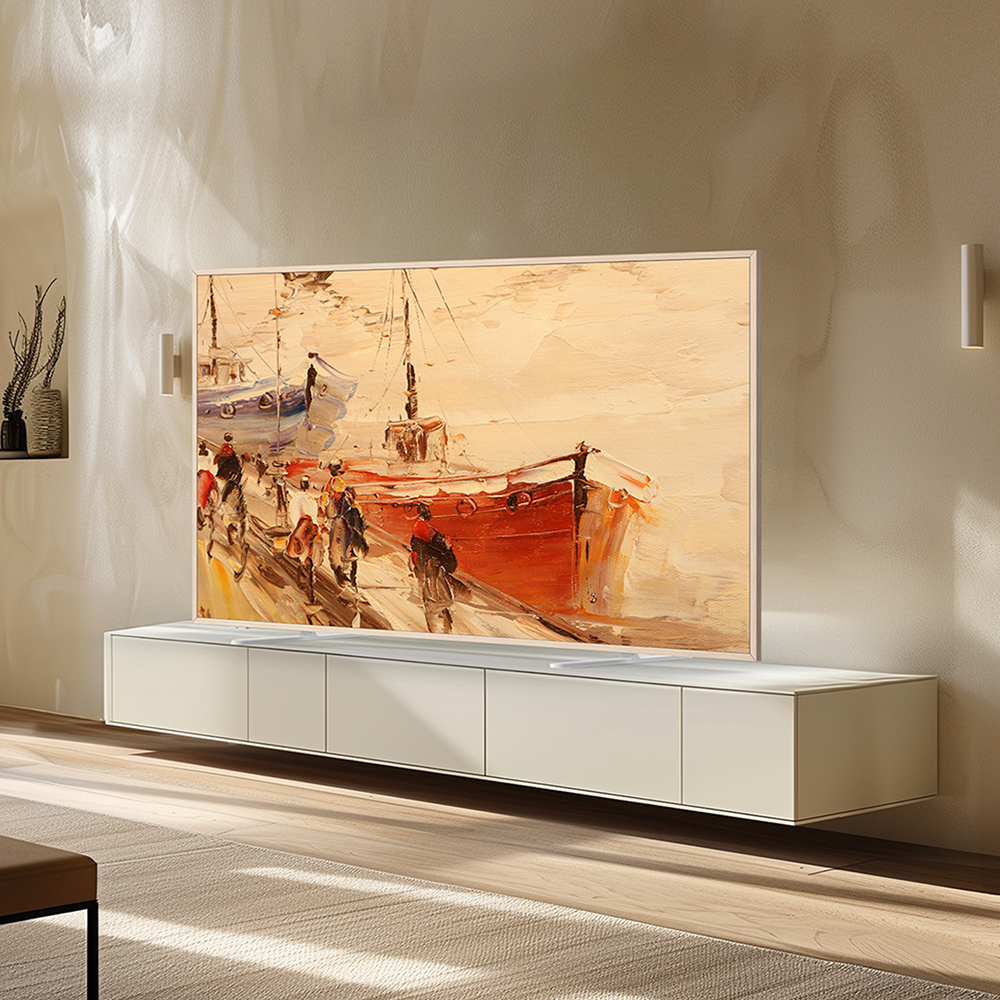 TCL 4K QLED 프레임 TV A300W, 스탠드형 X 75인치(189cm) 정면 제품 사진