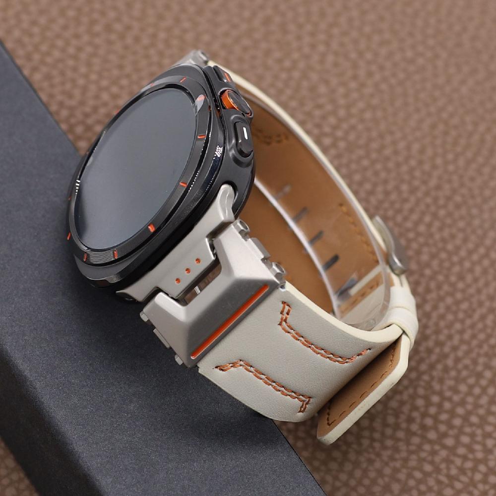 갤럭시워치9 울트라2 스트랩 메카 가죽 메탈 헤드 그레인 가죽 밴드 - 상세 이미지 4