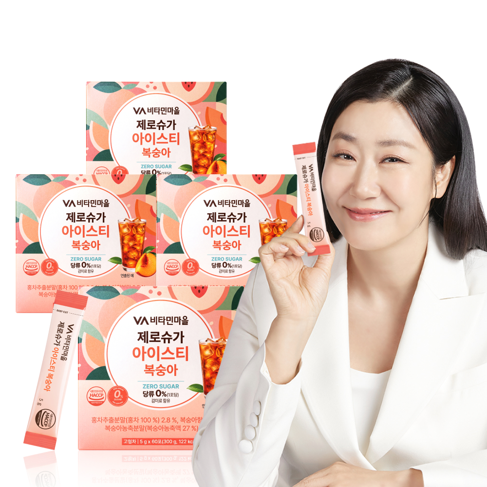 비타민마을 제로슈가 아이스티 복숭아, 60개입, 4개 - 상품 이미지
