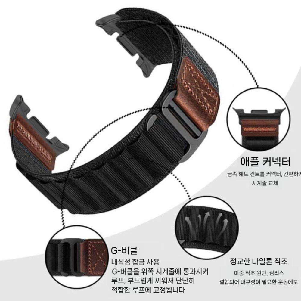 갤럭시워치9 클래식 울트라2 스트랩 메탈 커넥터 가죽 라벨 나일론 루프 밴드 - 상세 이미지 2