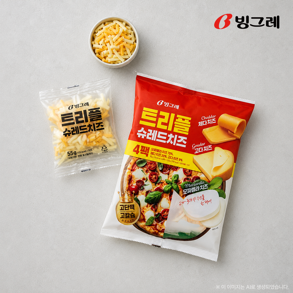 빙그레 트리플 슈레드 치즈 220g, 4개 - 상품 이미지