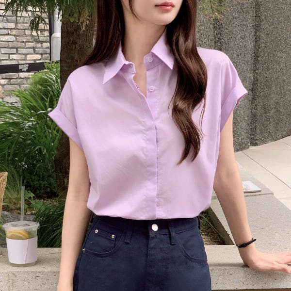 아뜨랑스 (MADE) 롤업 히든버튼 반팔 블라우스 셔츠 BS7602