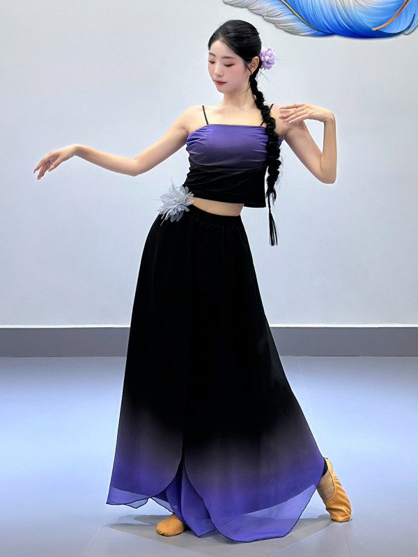 연영과 입시복 한국무용 연습복 풀치마 무용복 블랙퍼플 3피스 세트 M - 상세 이미지 4