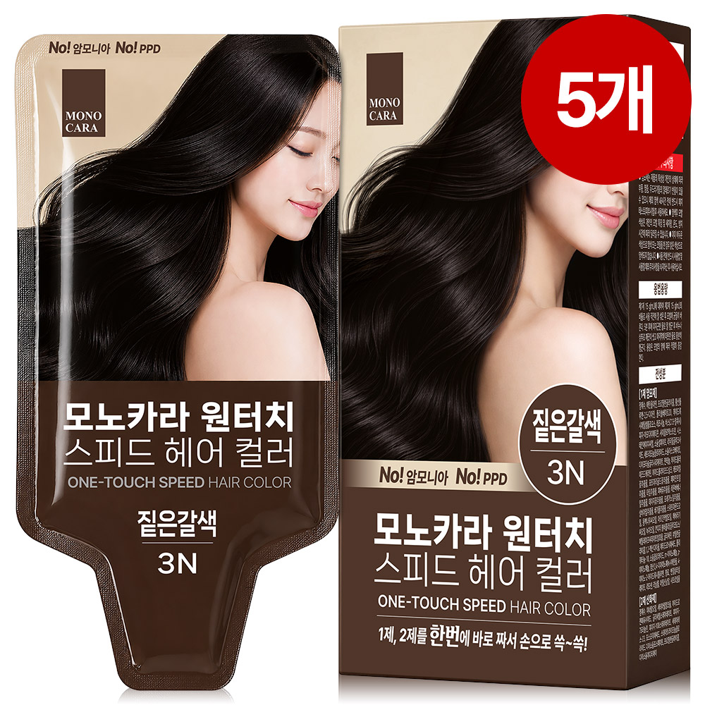 모노카라 새치 염색약 30g 5개 남자 여자 흰머리 커버 염모제 뿌리 셀프염색 흑색 브라운 - 상품 이미지