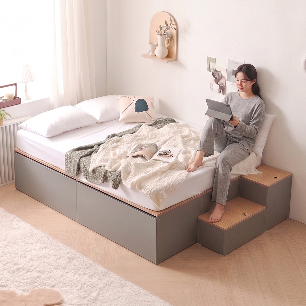 솔브 서랍형 퀸사이즈 수납 침대 프레임 Q 이미지 8