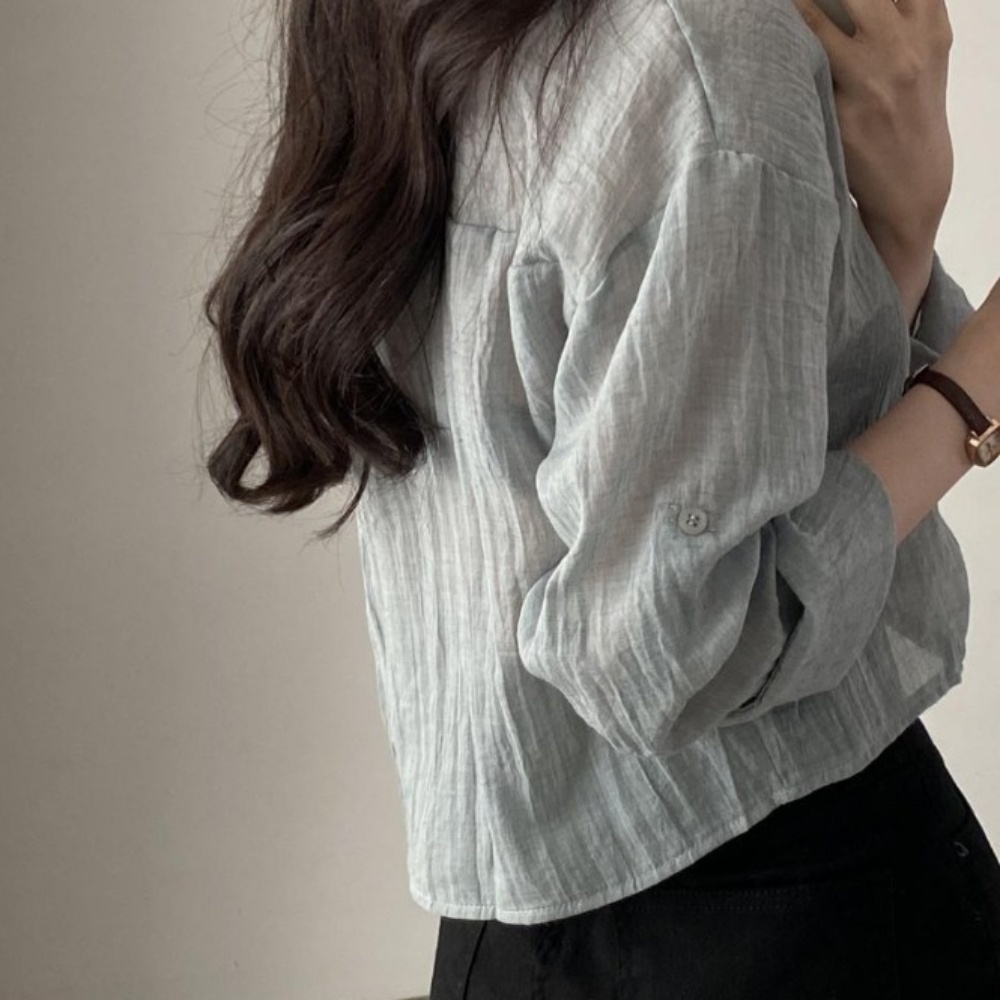 여성 블라우스 링클프리 구김없는 크롭 셔츠 여름 시스루 긴팔 박대표마켓 - 상세 이미지 5