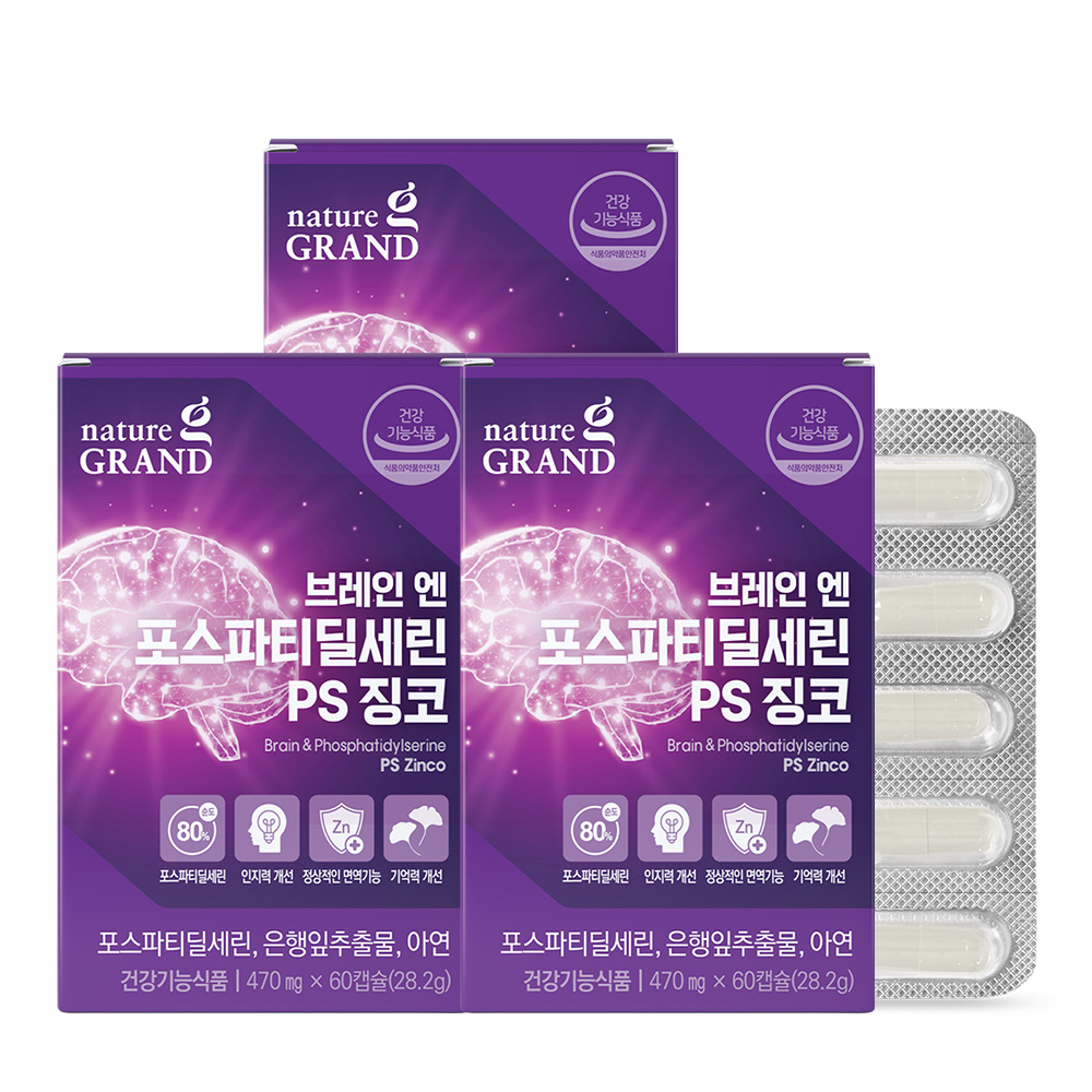 네이처그랜드 브레인 포스파티딜세린 PS 징코 3박스 3개월분 두뇌 은행잎추출물 인지력 기억력개선 - 상품 이미지