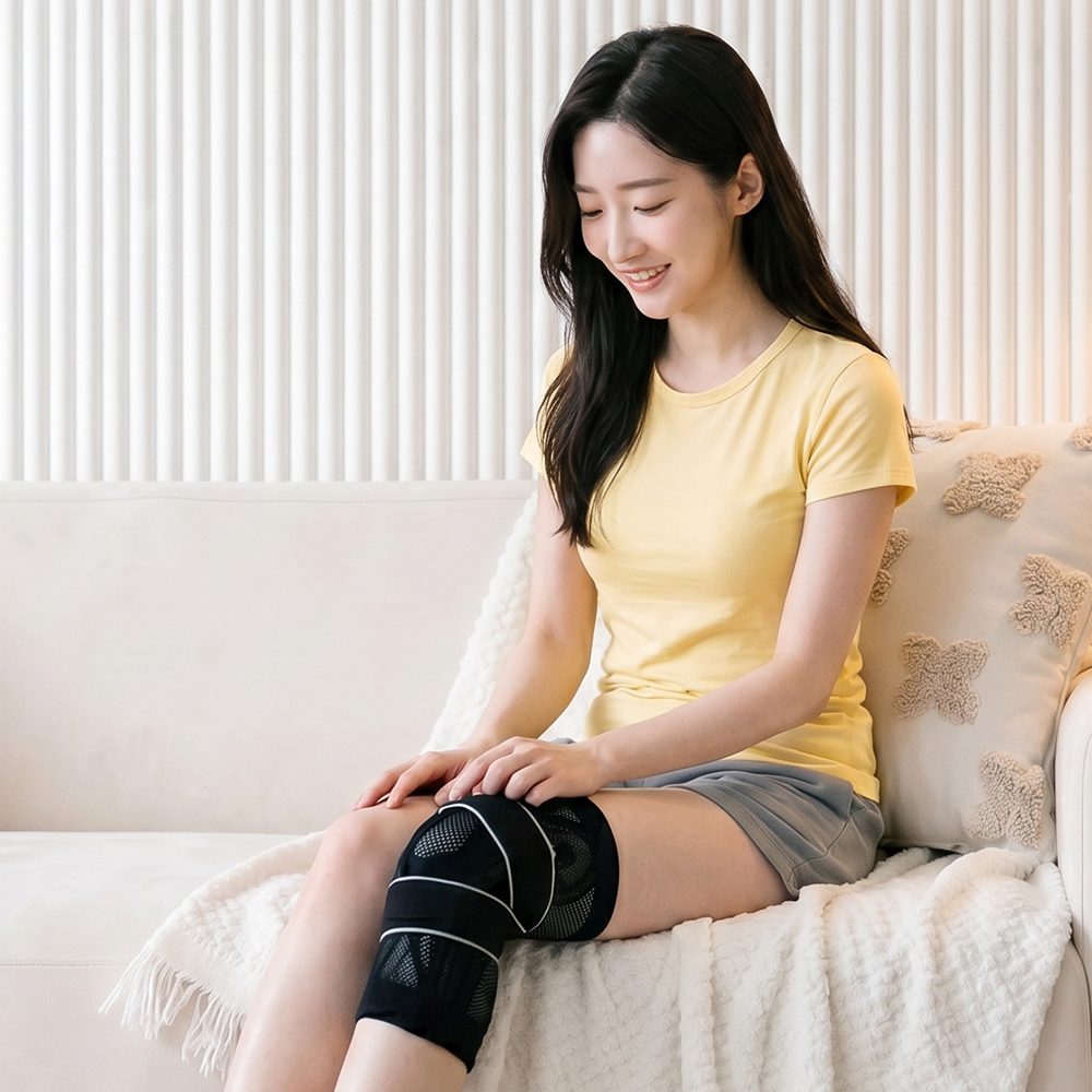 니트 무릎보호대 얇은 원단 테이핑 보조밴드 슬개골 스포츠 러닝 등산 - 상품 이미지