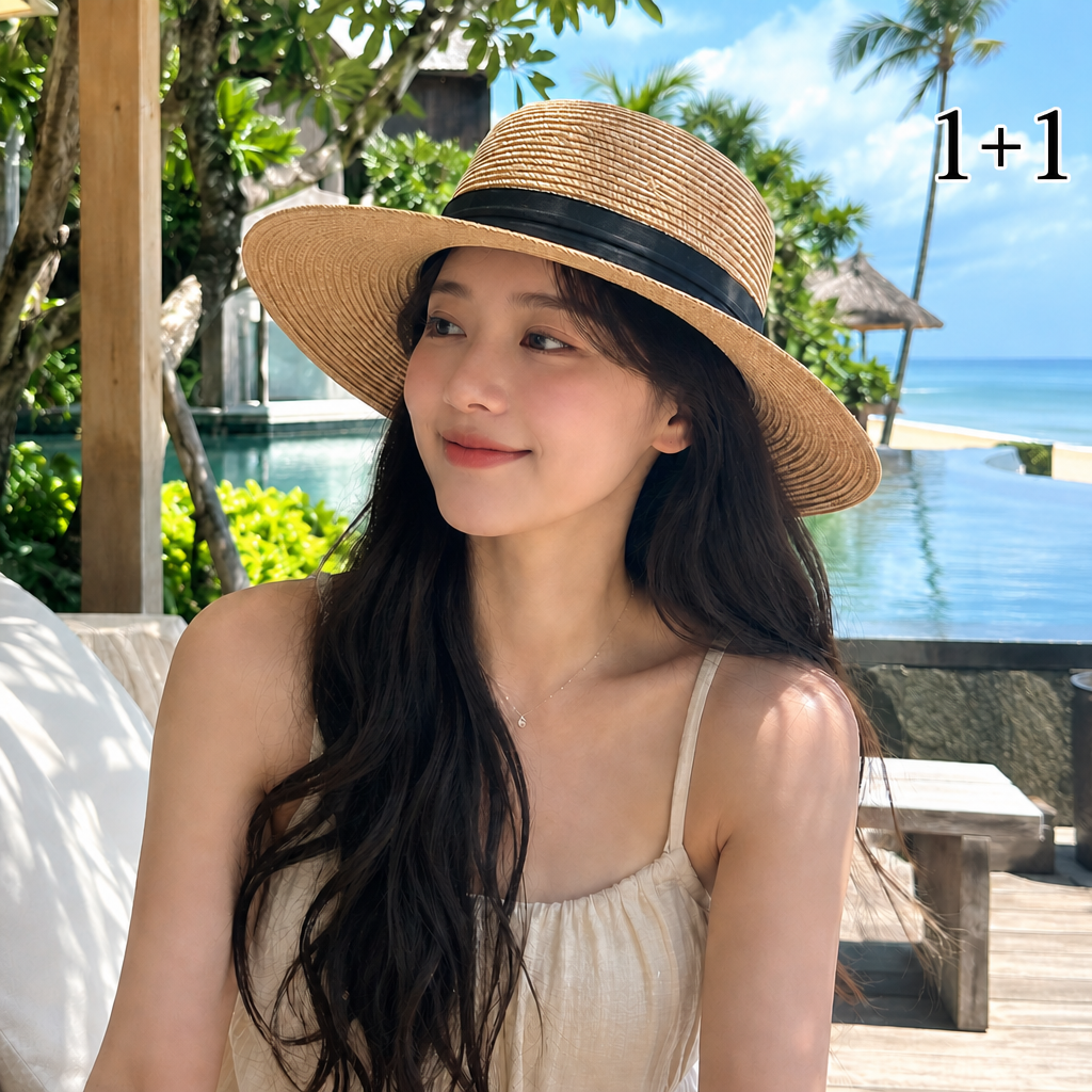 [1+1] 클래식 라피아 파나마햇 버킷 챙넓은 밀짚 라탄 모자 바캉스 여행 여름 페도라 - 상품 이미지