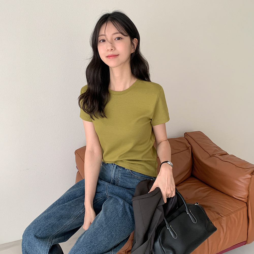 [자체제작] 멜로우 반팔 무지 크롭 티셔츠 봄 여름 TS180 - 상품 이미지