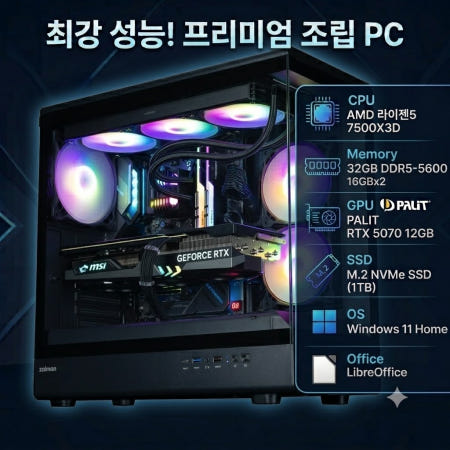 (주)베이스캠프씨엔엠 AMD 라이젠7 7500X3D RTX5070 32GB 1TB 윈도우/오피스 WIFI 조립PC 게이밍컴퓨터 배그 (WIN-028)