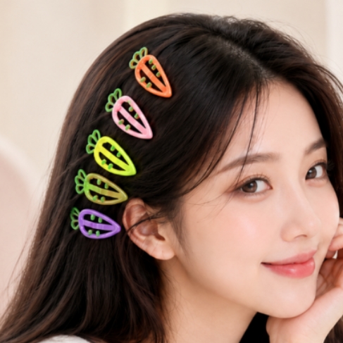 6컬러 당근 모양 똑딱핀 여아 헤어핀 컬러 귀여운 잔머리 선물 여자 여성 머리 악세사리 - 상품 이미지