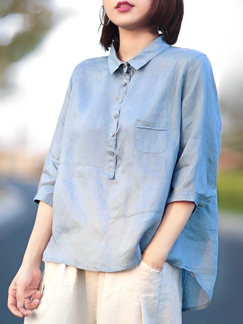 여성 린넨셔츠 빅사이즈 캐주얼 긴팔 데일리 루즈핏 - 상품 이미지