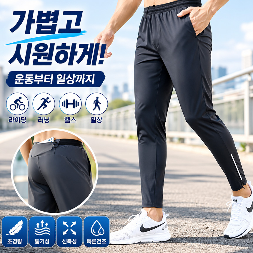 싸이클팬츠 남자 여름 자전거바지 라이딩 쿨 바지 여름용 시원한 헬스 런닝 운동복 사방스판 - 상세 이미지 2