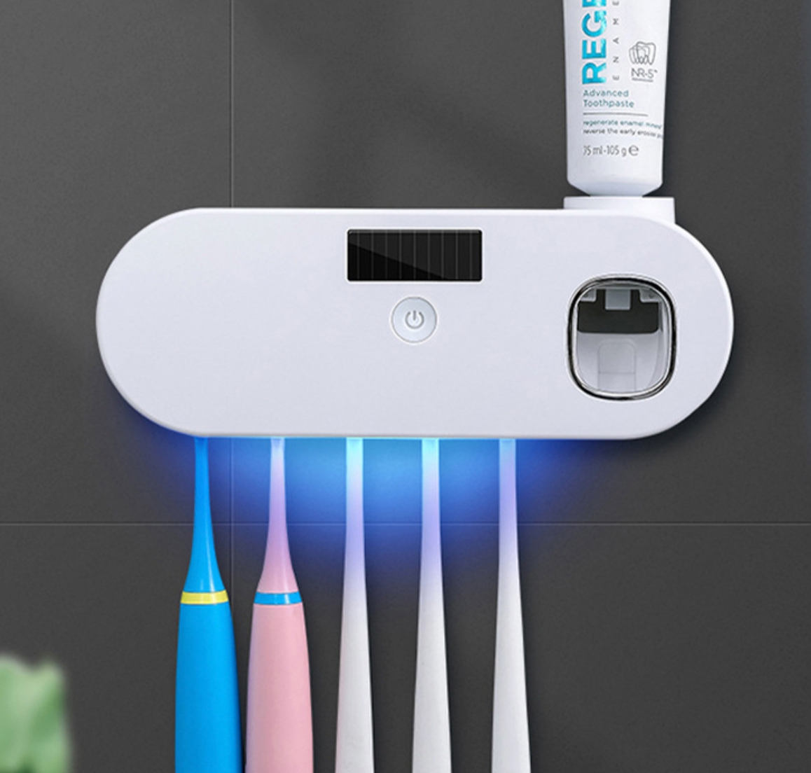 퓨어온 화이트 UVC LED 태양광충전 무선 벽걸이 칫솔살균기 - 상품 이미지