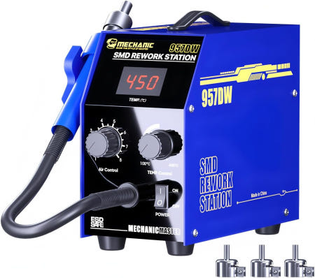 [해외]휴대폰 수리 PCB 재작업 도구를 위한 5/8/0mm 에어건 노즐이 있는 Mechanic 957DW 듀얼 에디 전류 핫 에어 스테이션