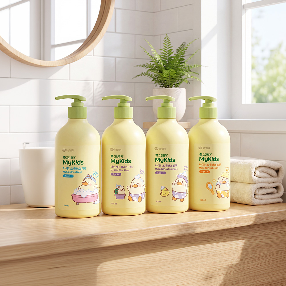 [4종세트] 그린핑거 마이키즈 플러스 푸아 헤어&바디 500ml 4종 풀세트 / 키즈샴푸, 키즈워시, 유아샴푸, 유아워시, 어린이, 대용량 - 상품 이미지
