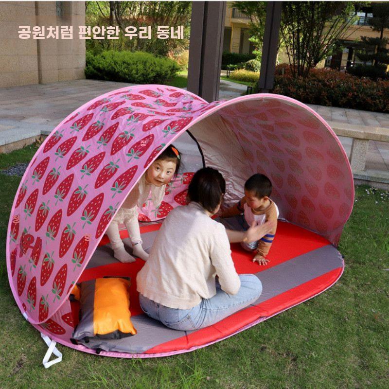 동굴 텐트 접이식 원터치텐츠 휴대용 그늘막 쉘터 경량 3-4인 핑크 - 상세 이미지 4