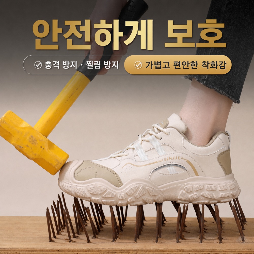 여성 경량 안전화 운동화형 방검중창 통기성 미끄럼방지 작업화 - 상세 이미지 3