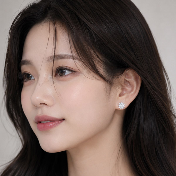 메종드쉬 모이사나이트 귀걸이 925실버 18kGF 랩다이아 시뮬럿 BME027 플로라 5부 눈꽃 - 상세 이미지 4