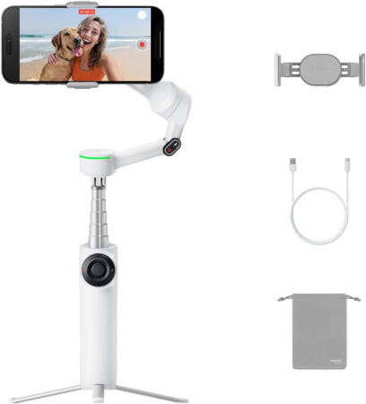 Insta360 [해외]Insta360 플로우 2 프로 화이트 업계 최초의 AI 기반 스마트폰 짐벌( DockKit 호환) 혁신적인 360도 팬 트래킹 프리 틸트 내장 Regular Edition