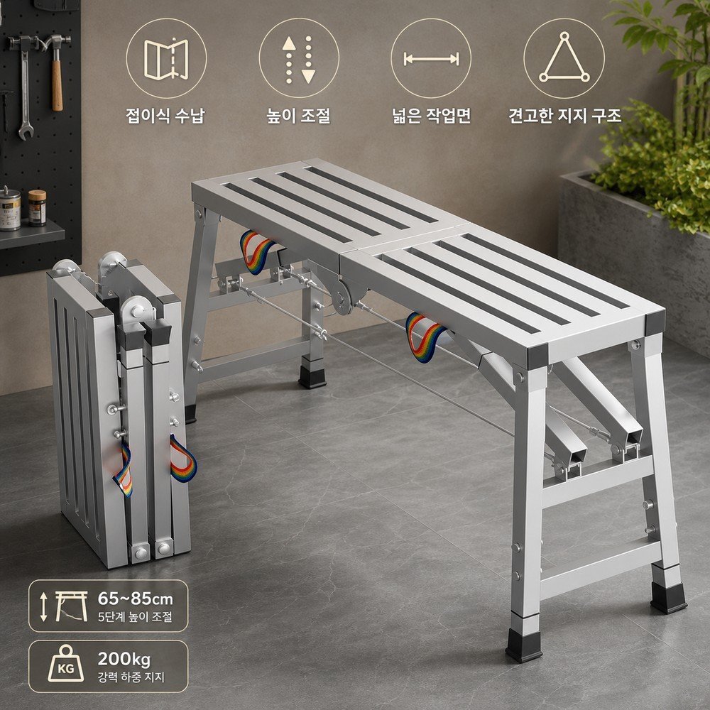 접이식 작업대 알루미늄 워크벤치 작업발판 공사 세차 작업대 다용도 발판 100x30cm 단지지 사각관면 - 상세 이미지 2