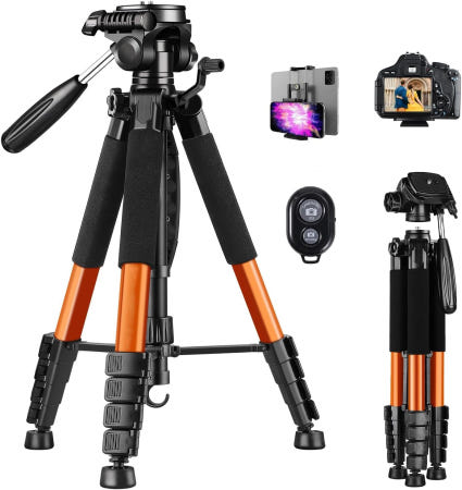[해외]90cm 카메라 삼각대 스마트폰 3방향 헤드 360° 회전식 리모컨 보관 가방 팬 손잡이 퀵 슈 DSLR/비디오 카메라/스마트폰/태블릿(오렌지) 호환 90cmOrange
