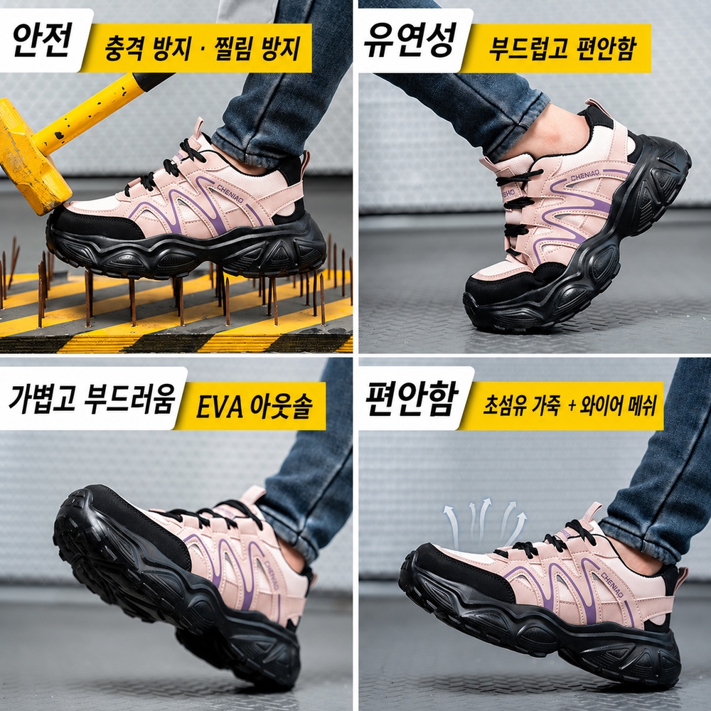 여성 안전화 경량 메쉬 스틸토캡 방검중창 미끄럼방지 작업화 이미지 6