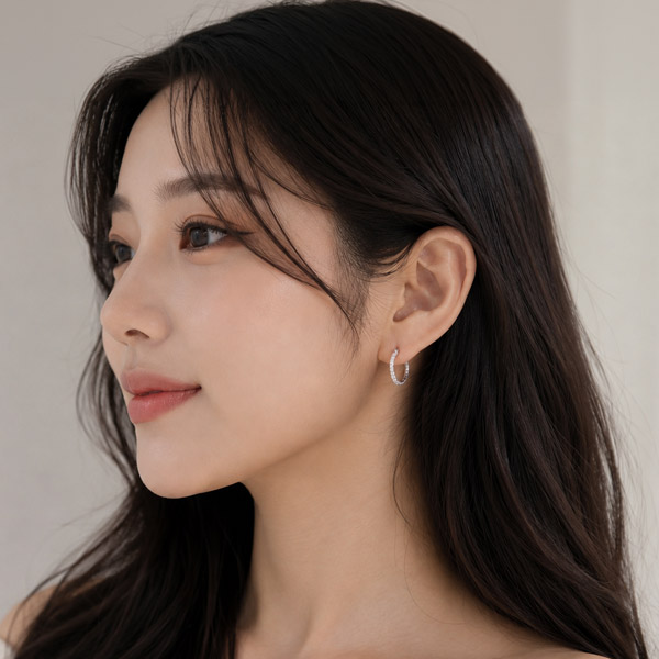 메종드쉬 모이사나이트 귀걸이 925실버 18kGF 랩다이아 시뮬럿 BME023 원터치 링 테니스 - 상세 이미지 4