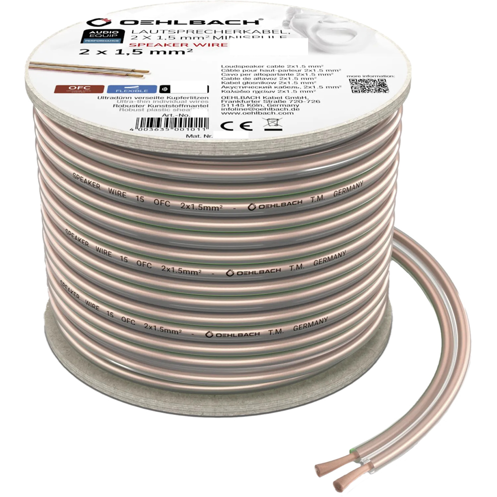 Oehlbach 오엘바흐 SPEAKER WIRE SP-15 스피커 케이블 2 x 1.5mm² 투명 1롤 20M (D1C105) - 상품 이미지