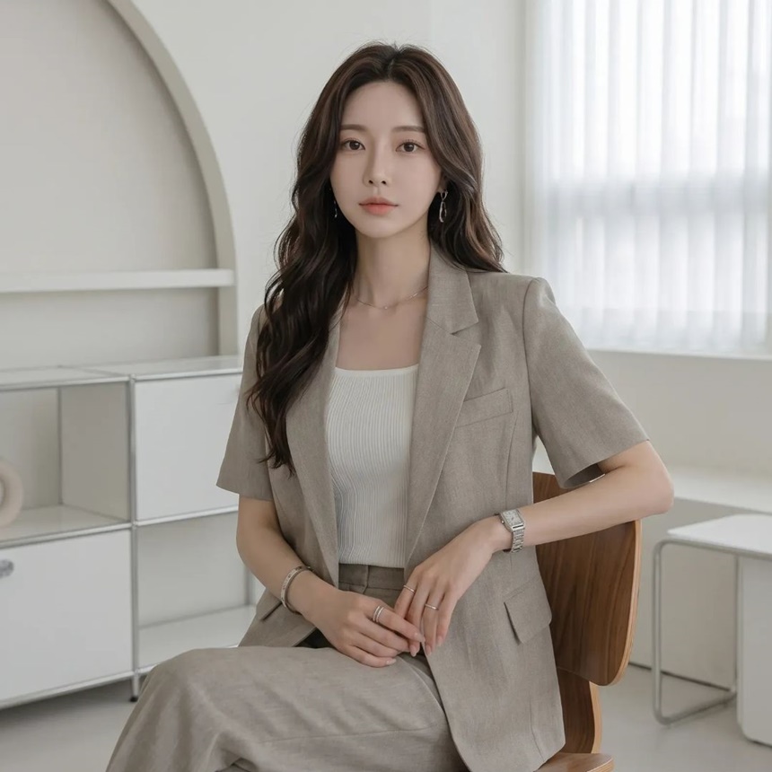 벨티드 여름 테일러드 반팔 린넨 자켓 썸머 슬림 더블 재킷 하객룩 출근룩 77가능