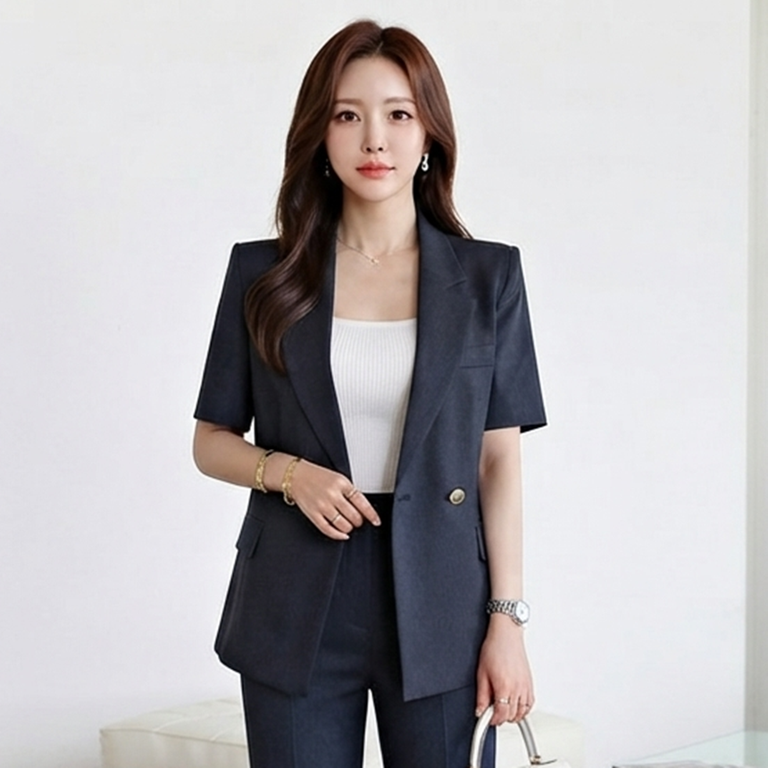 벨티드 여름 테일러드 반팔 린넨 자켓 썸머 슬림 더블 재킷 하객룩 출근룩 77가능