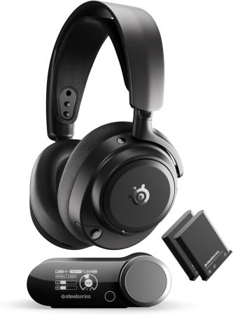 Steelseries [해외]스틸시리즈 672 아크티스 노바 프로 옴니 블랙 무선 게이밍 헤드셋 마이크 헤드폰 음성 채팅 고해상도 96kHz 액티브 노이즈 캔슬링 3개 디바이스 동시 연결 30 Blac