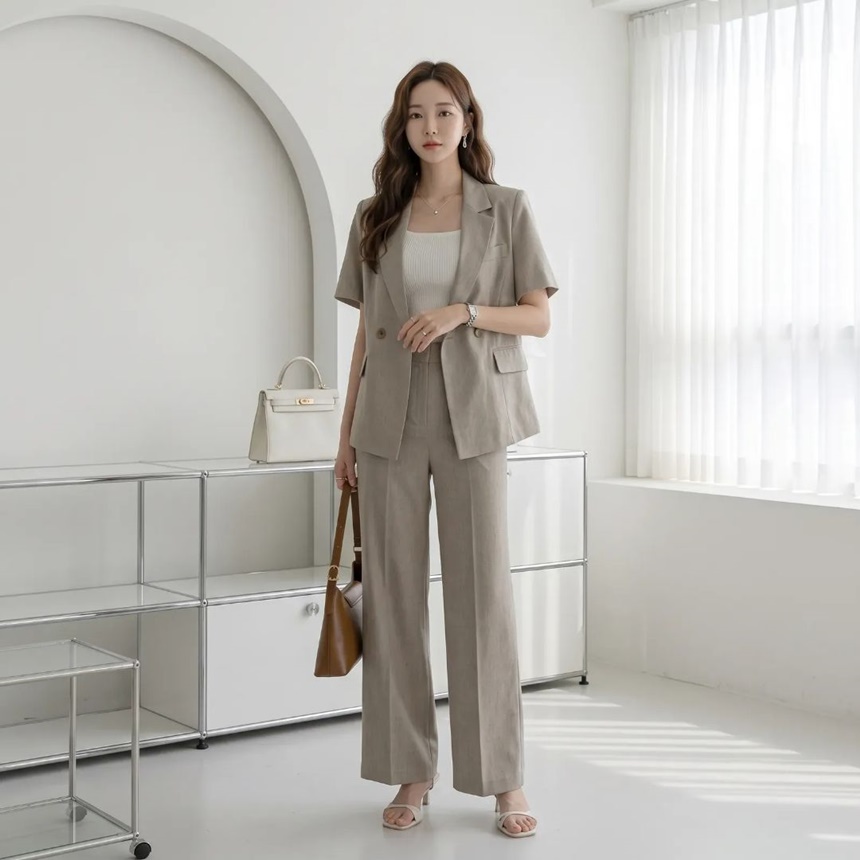 썸머 린넨 세미 와이드 슬랙스 쾌적한 여름 팬츠 여성 스판 정장바지 출근룩 77가능