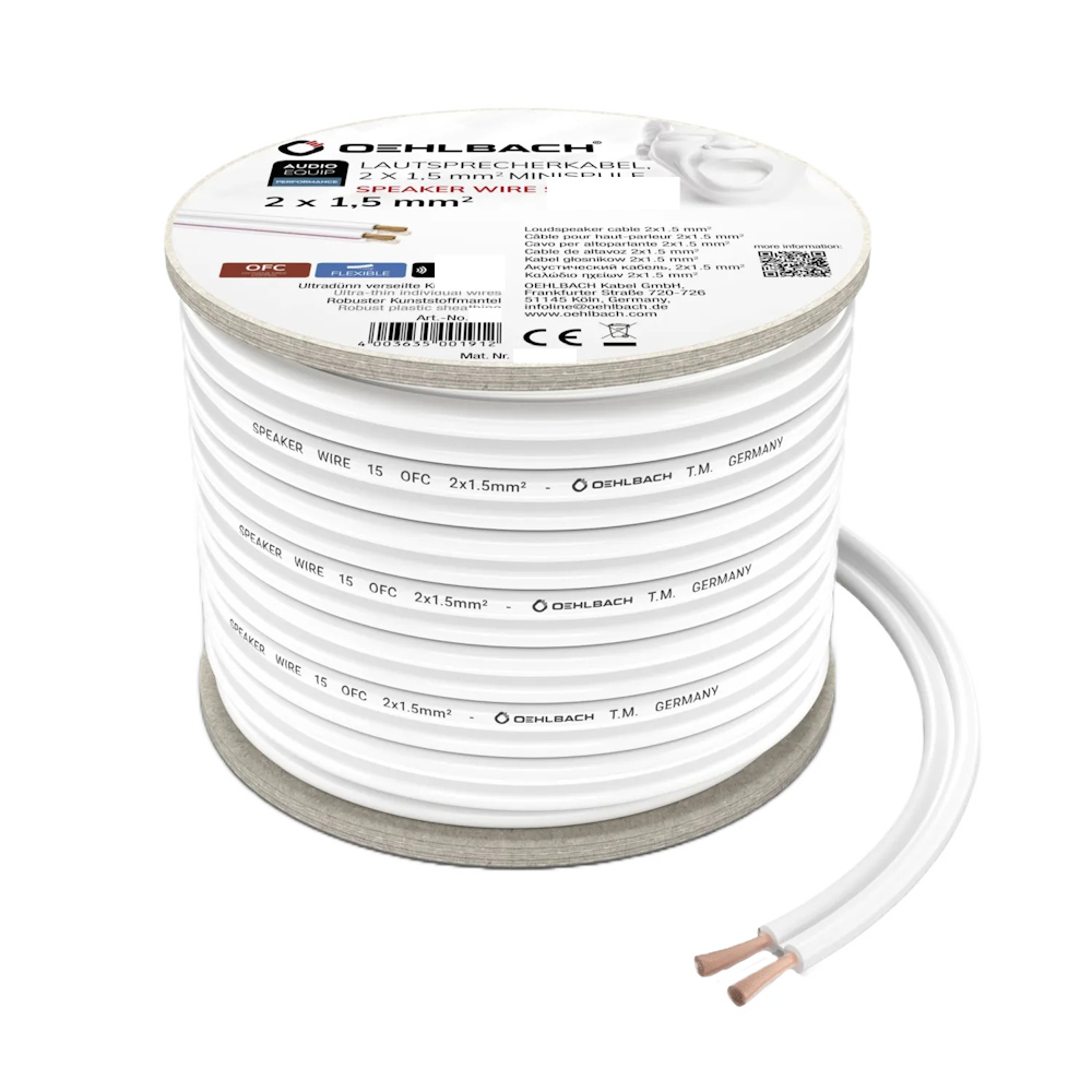 Oehlbach 오엘바흐 SPEAKER WIRE SP-15 스피커 케이블 2 x 1.5mm² 화이트 30M 1롤 (D1C197) - 상품 이미지