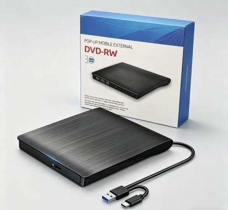 [해외]외장 DVD 드라이브 USB30 및 Type‐C 양쪽 연결 읽기/쓰기 가능 CD 플레이어 버스 파워 구동 Mac PC Windows/Windows0/8/7XP 지원 경량 얇